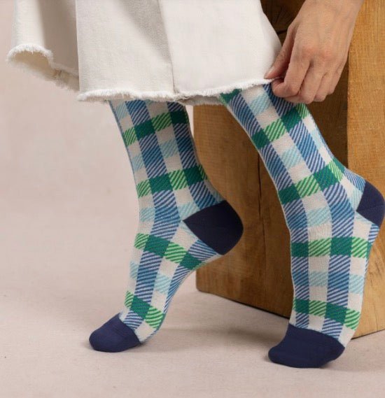 6610 Ink/Green Check Socks