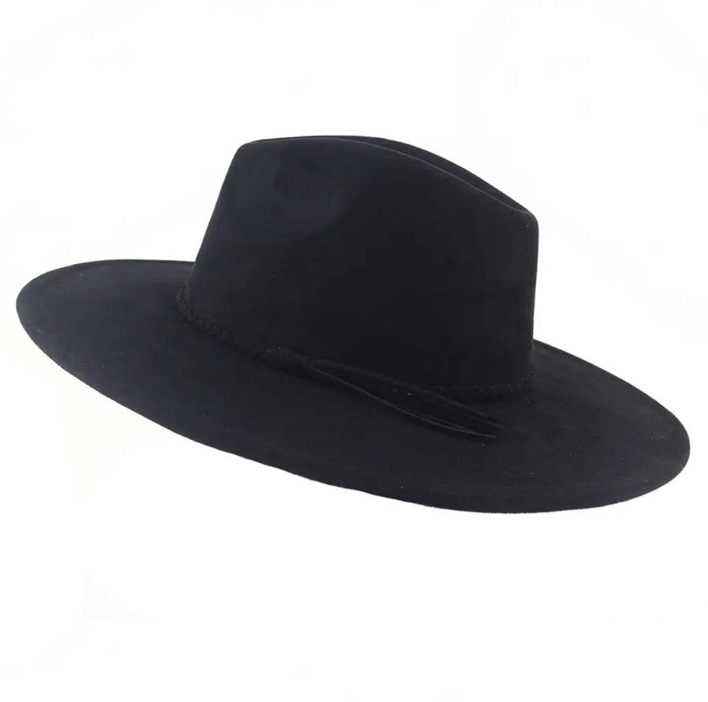 Wide Brim Faux Suede Hat Black