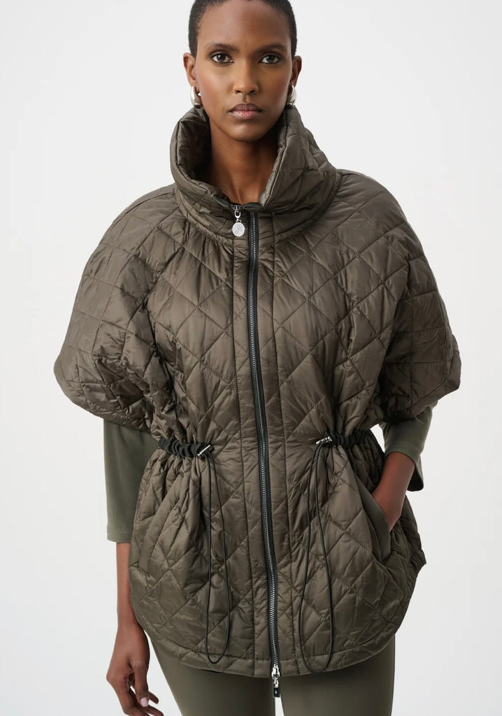 263643 Puffy Shawl Neck Khaki Vest