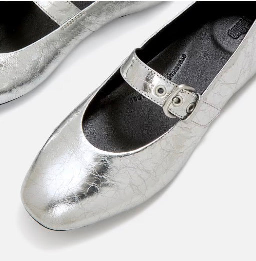 Delicato Silver Mary-Jane Flat