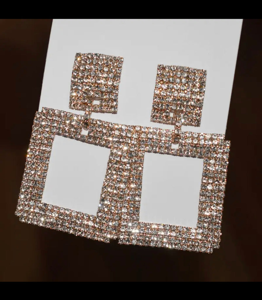 Oversized Crystal Square Earrings Gold