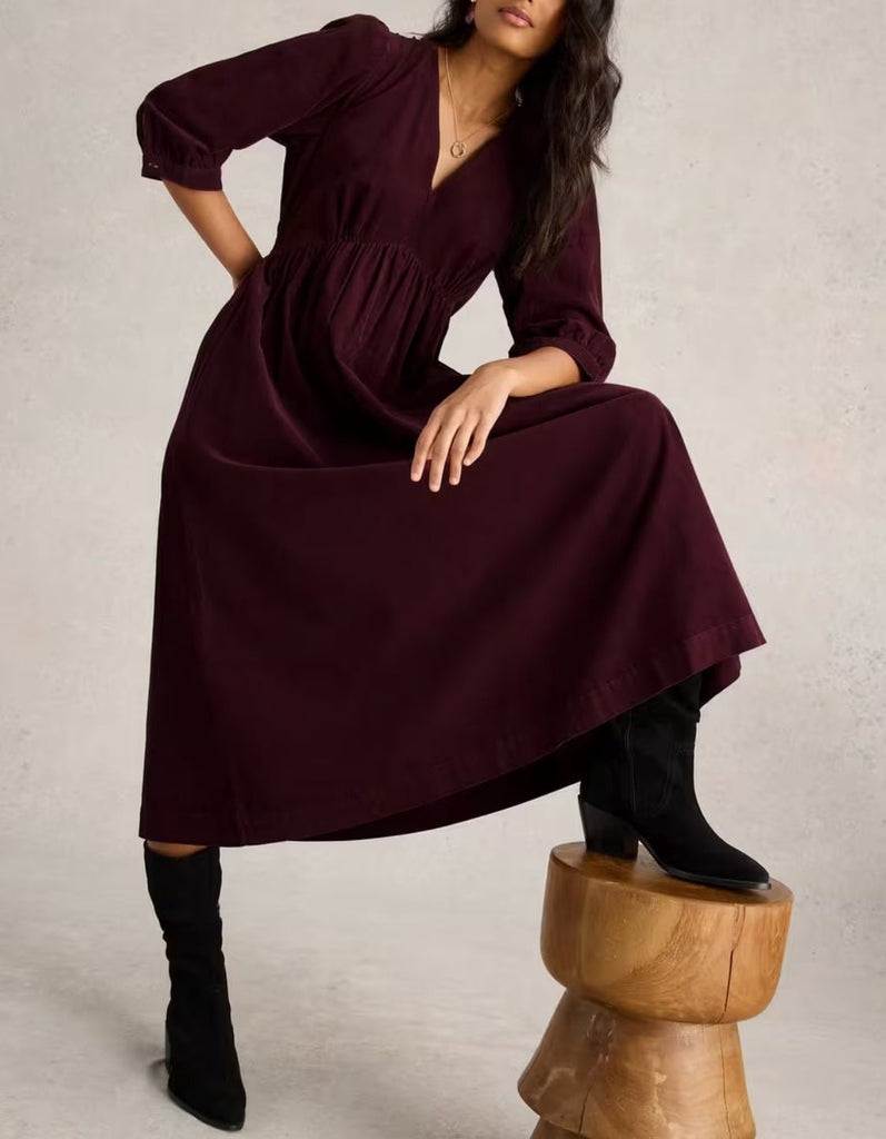 444295 Lucy Dark Plum Cord Dress