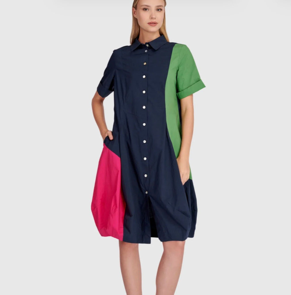 SD914 Barb Navy Multi Shirt Dress