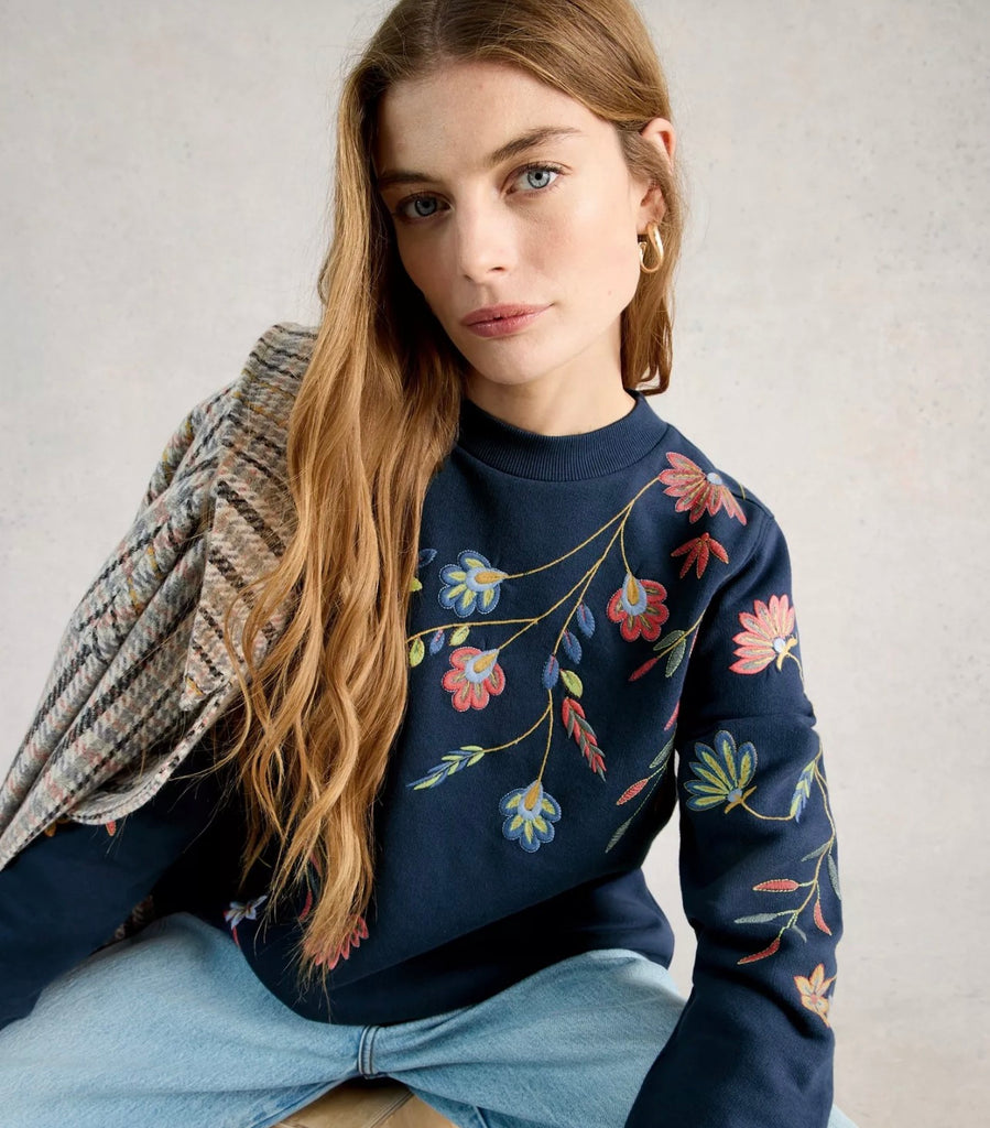 445543 Navy Floral Embroidered Sweat