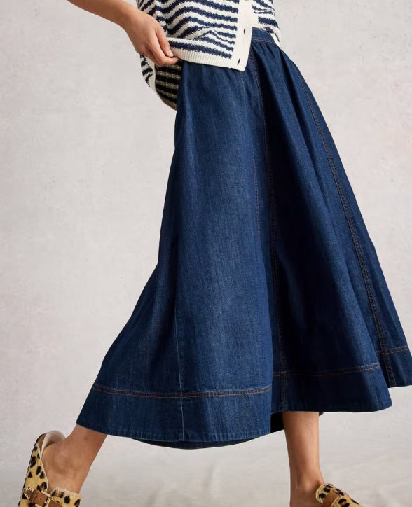 Dark blue denim flare skirt 