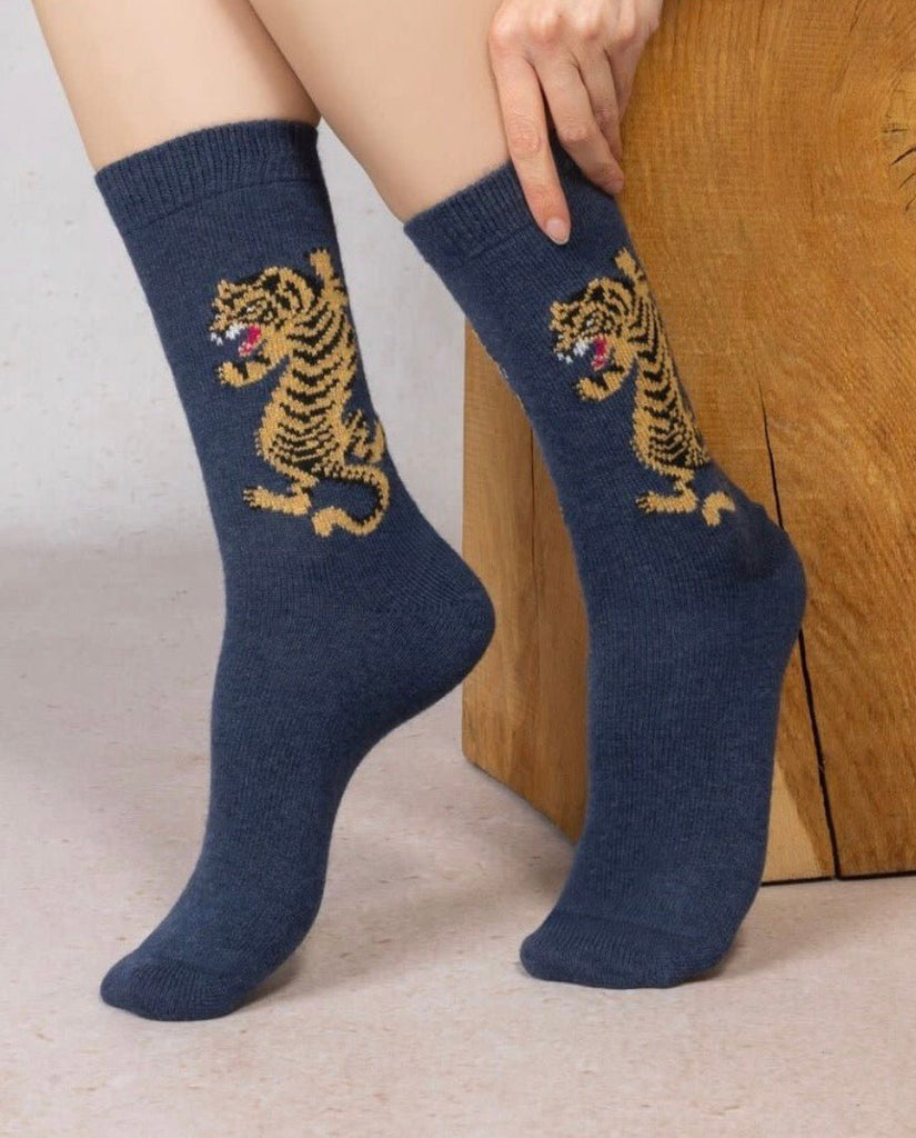 6625 Jean Blue Cashmere Tiger Socks