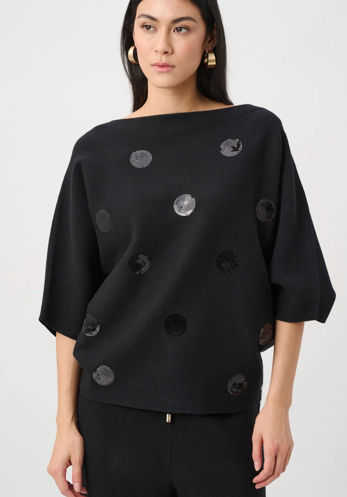 263942 Black Boxy Embroidered Sweater