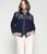 Navy blue bomber jacket with colorful embroidery 