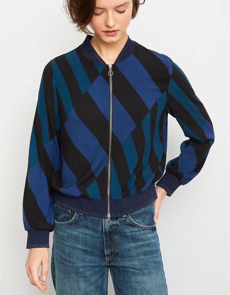 Blue and black patterned bomber jacket 