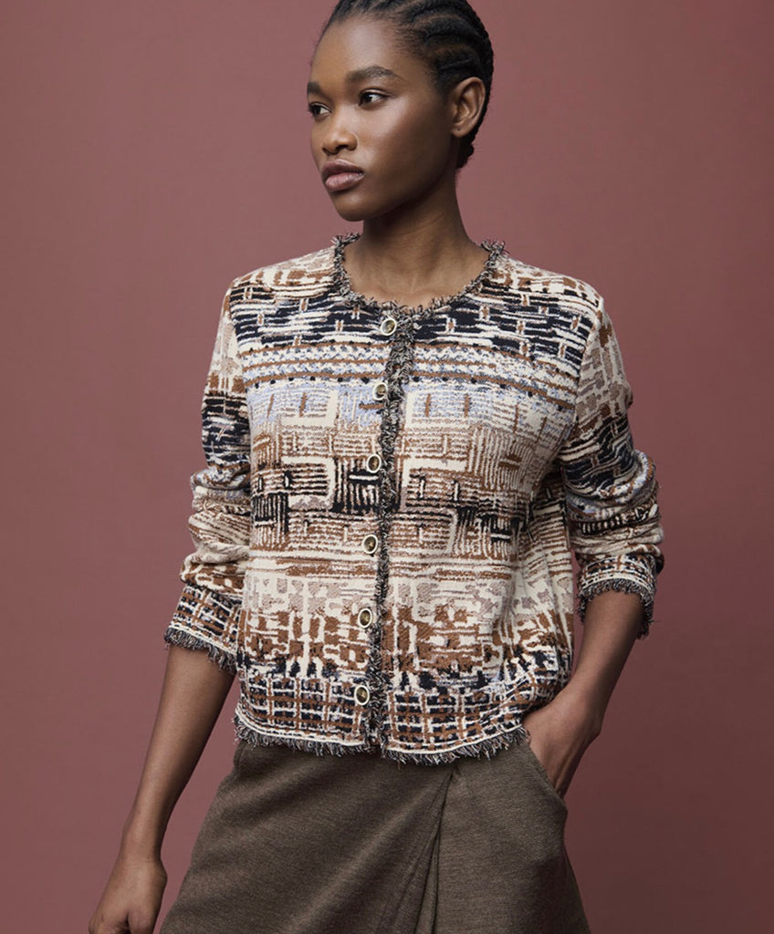 80868 Geo Jacquard Knit Cardigan