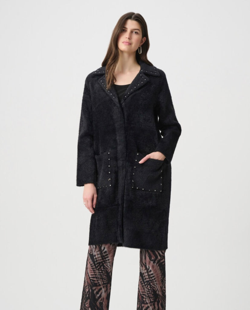 264921 Black Open Front Long Coat