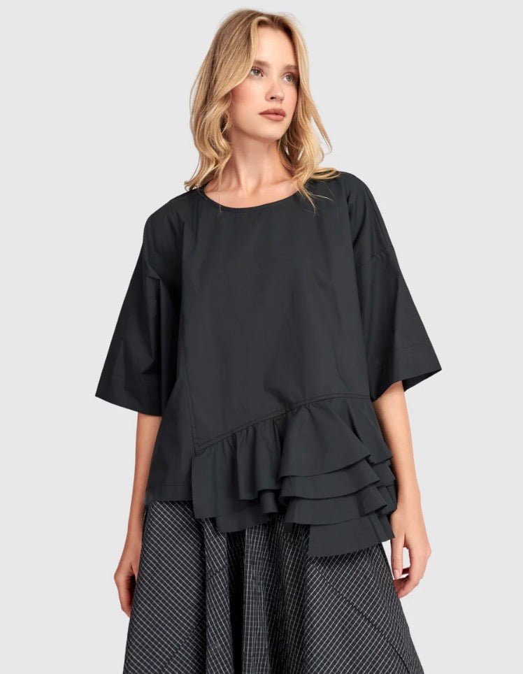 UT101B Urban Black Ruffle Top