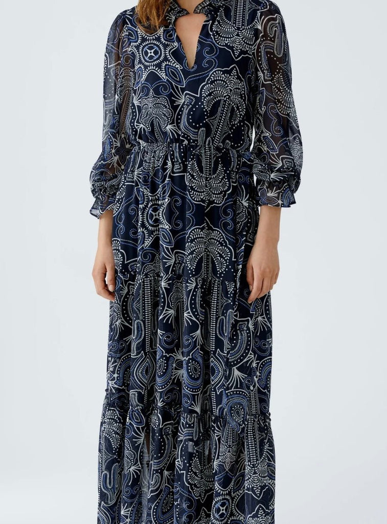 Long dark blue patterned dress 