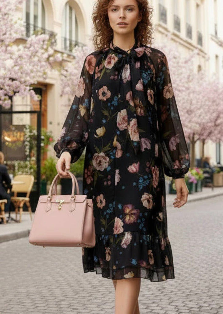 96629 Black Red Floral Dress