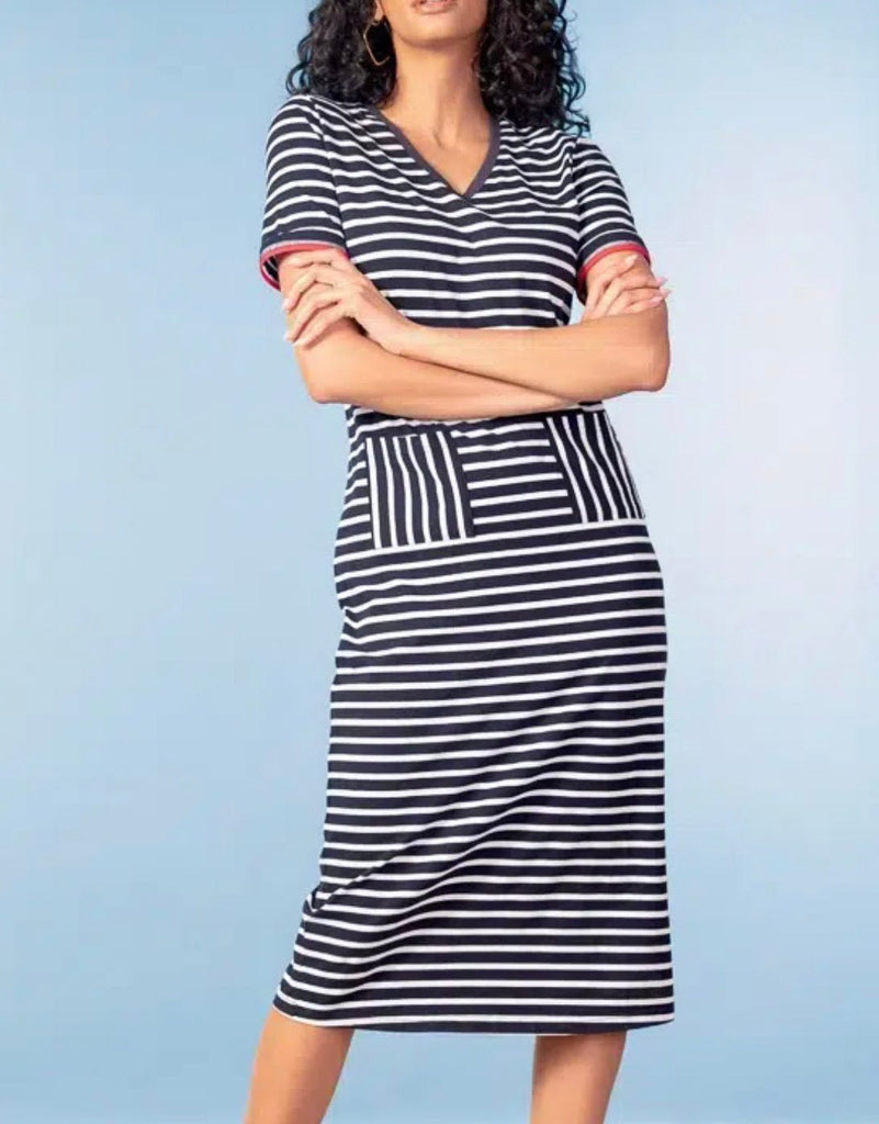 A47506 Navy/White Stripe Dress