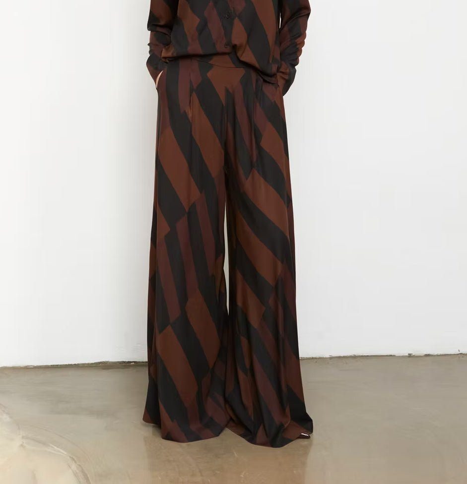 Brown and black striped wide leg pants 