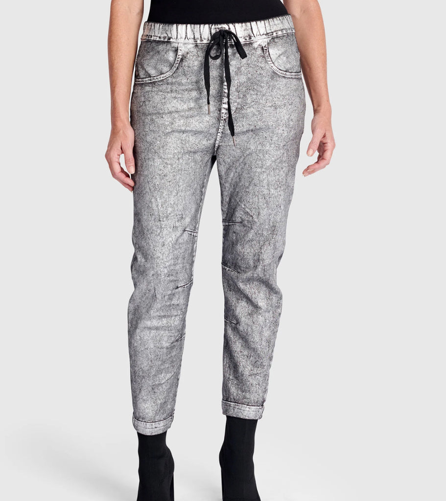 Gray silver metallic jogger jeans
