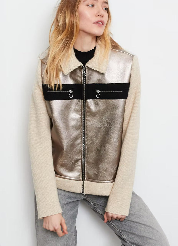 A metallic and beige jacket 
