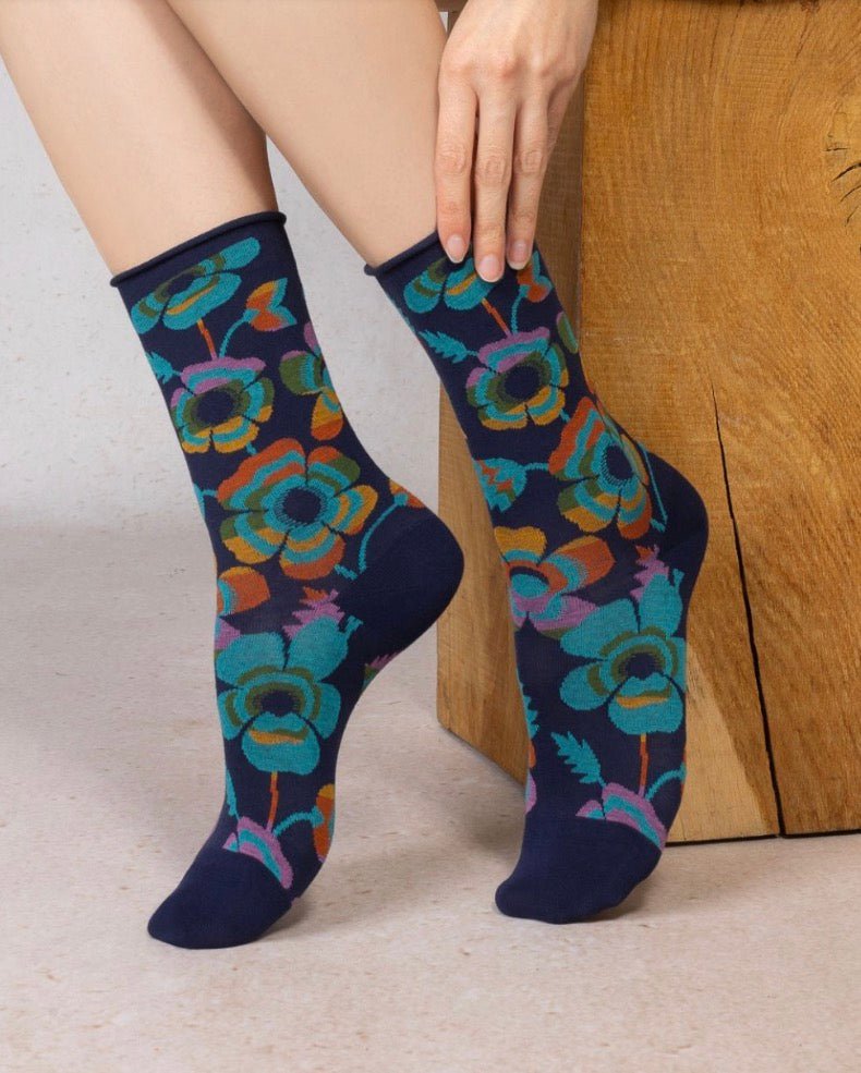 6627 Ink Cotton Flowers Socks