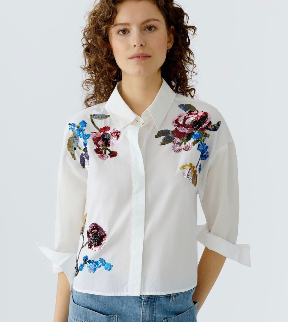 96723 White Blouse With Floral Sequins
