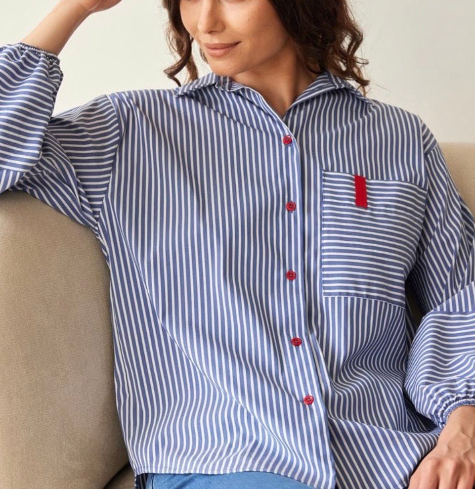 S26126 Navy White Stripe Blouse