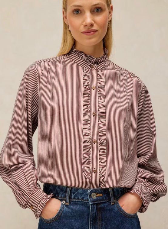 447412 Fril Neck Stripe Shirt