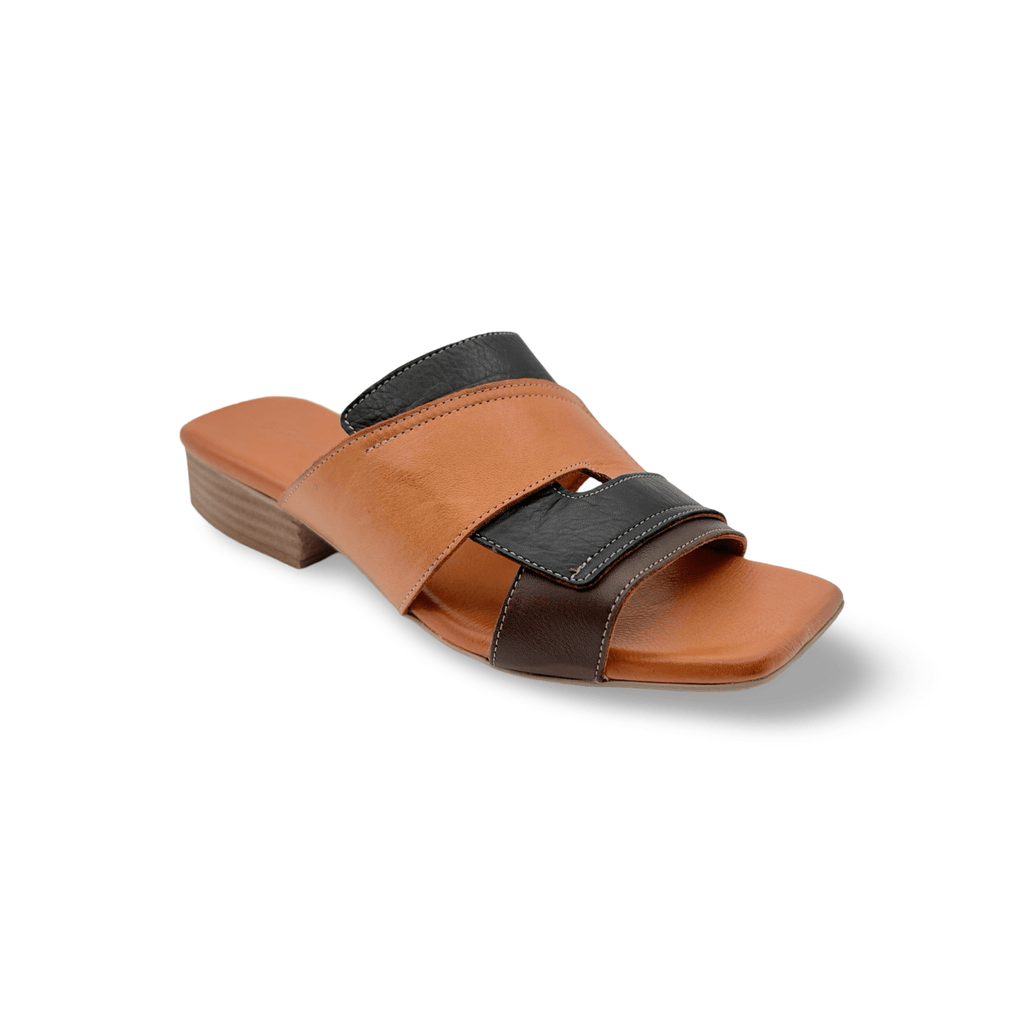 Xilo Black/Tan Leather Slide