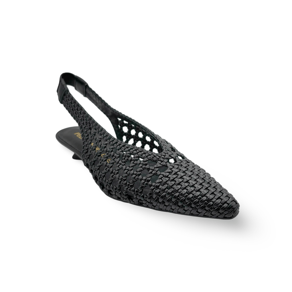 Woven Black Leather Slingback