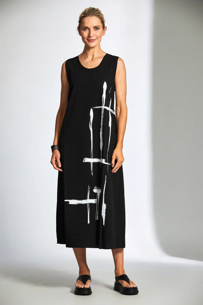 S25187 Black White Print Dress