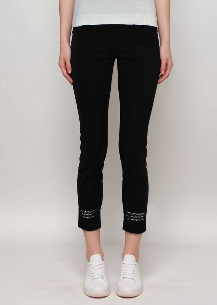 Kathryne Black Crop Lace Trim Trouser