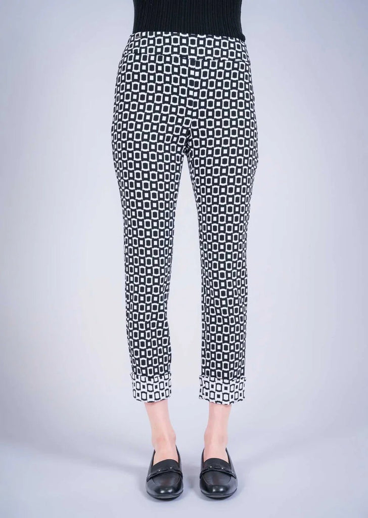 Black White Squares Cuff Ankle Trouser