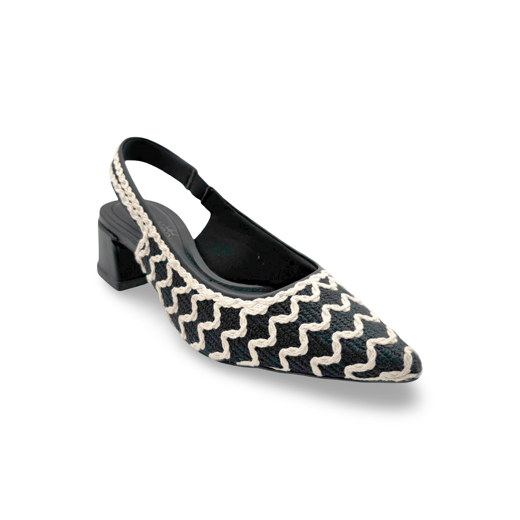 Black and white slingback patterned shoe 