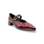 Burgundy patent leather Mary-Jane shoe with a gold buckle 