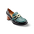 Black and green loafer heel with gold buckle 