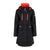 Black coat with red accents 