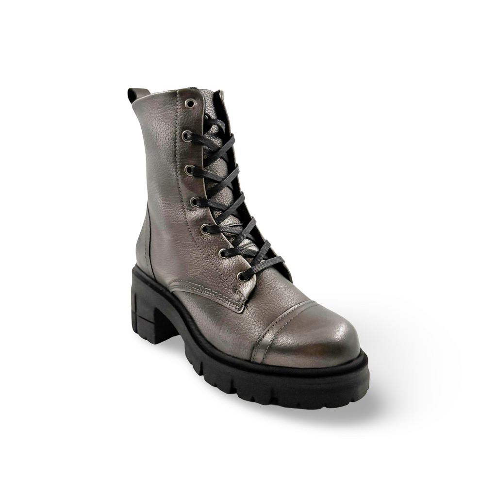 Steel metallic boot with black sole 