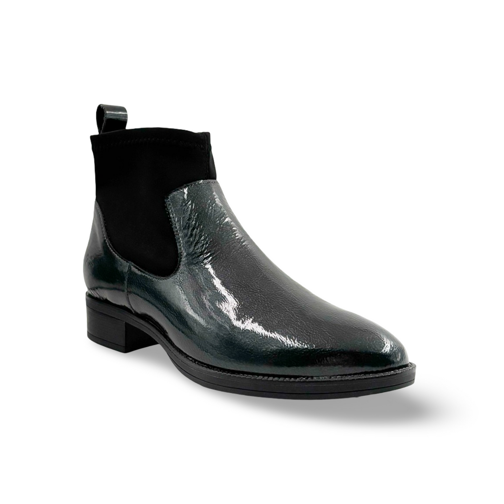 Black patent Chelsea pull on boot 