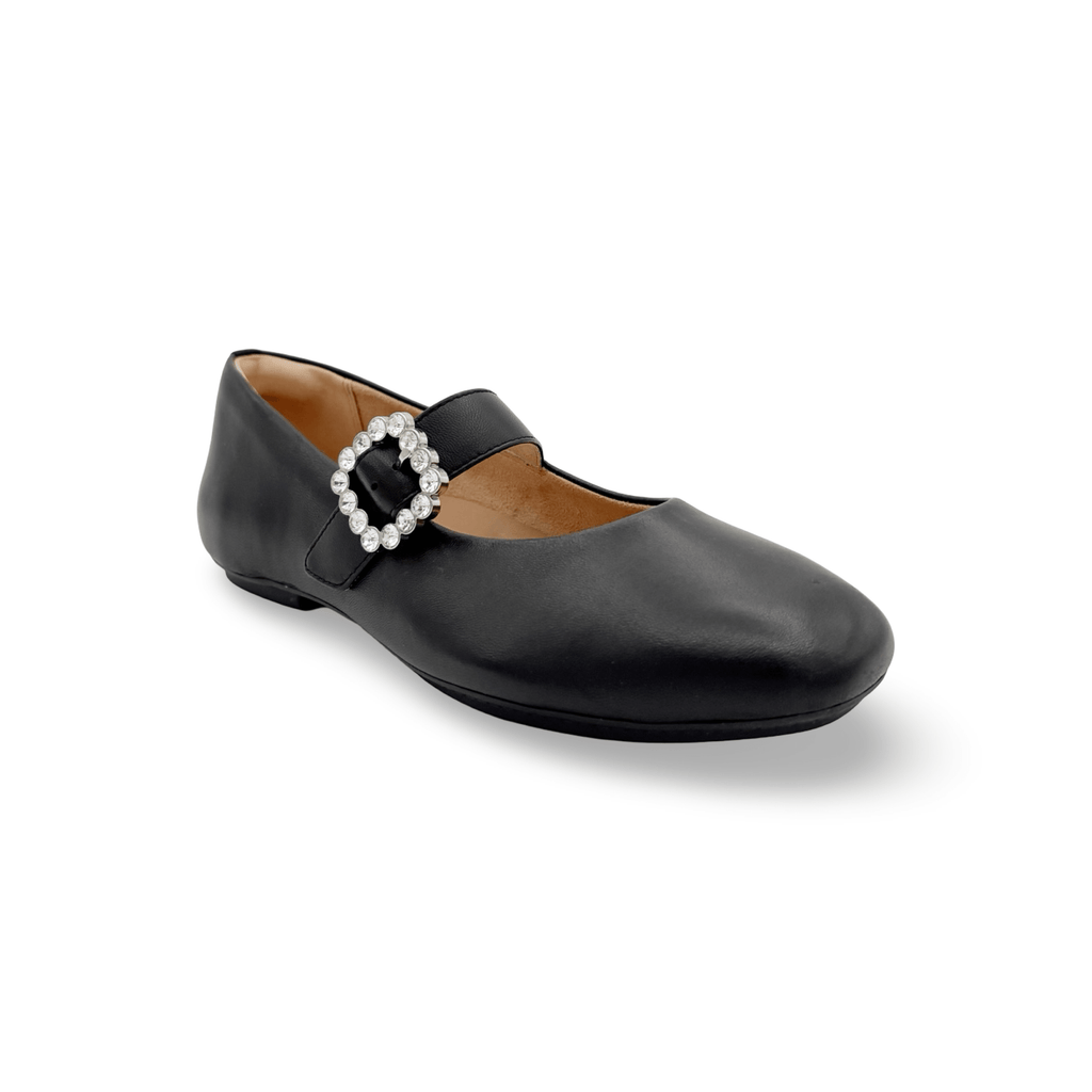 Delicato Black Crystal Buckle Mary-Jane
