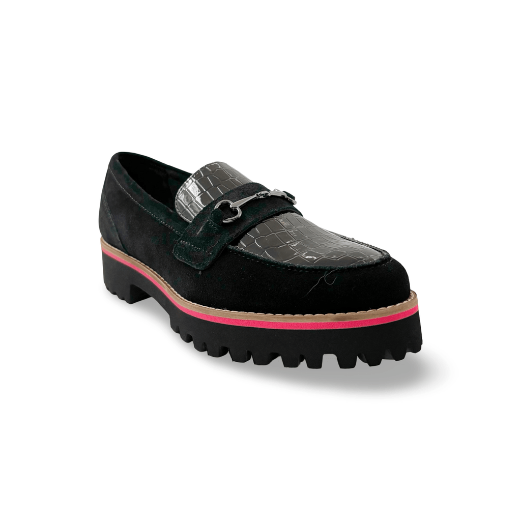 Emma Black Suede/Croco Waterproof Loafer