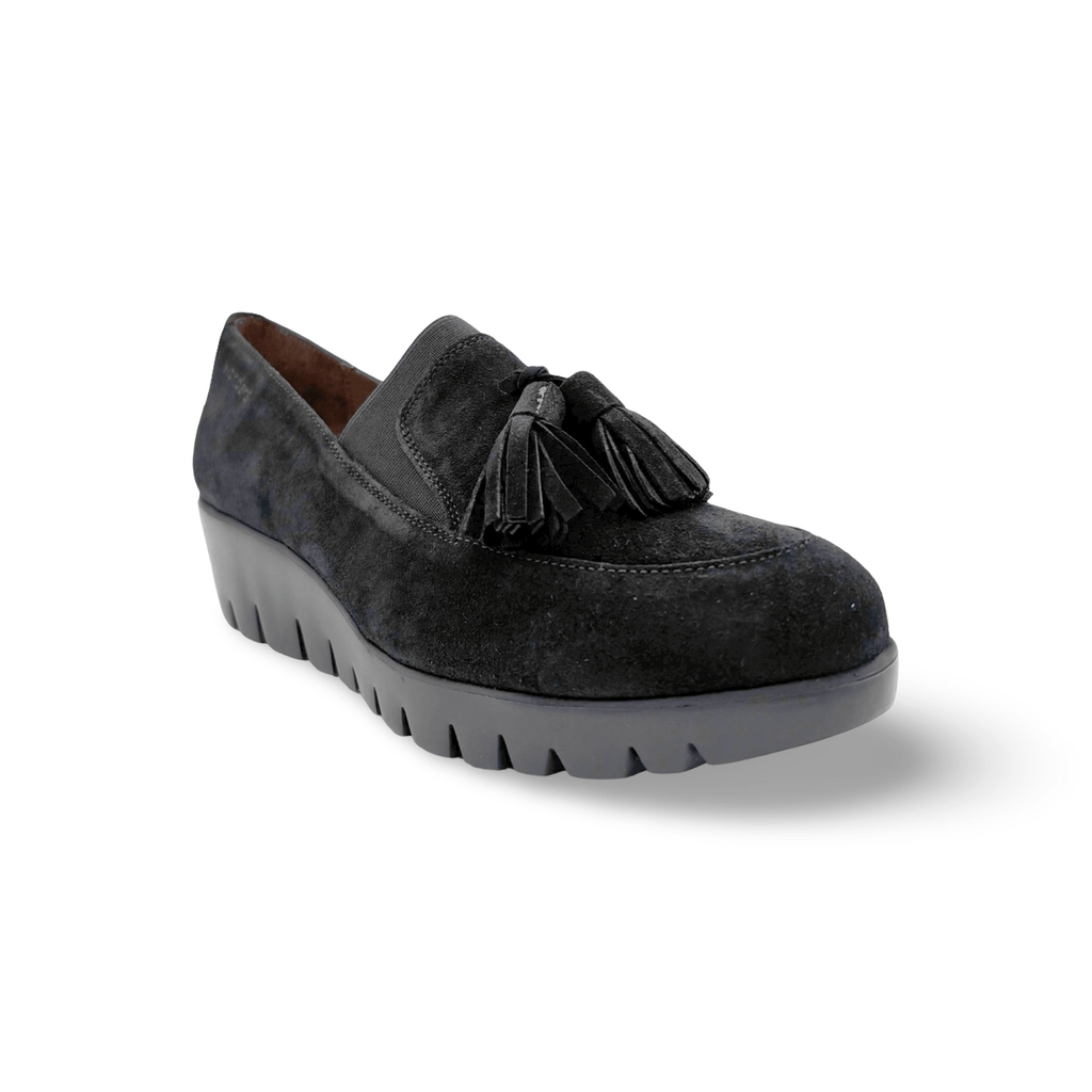C3342 Black Suede Loafer Wedge