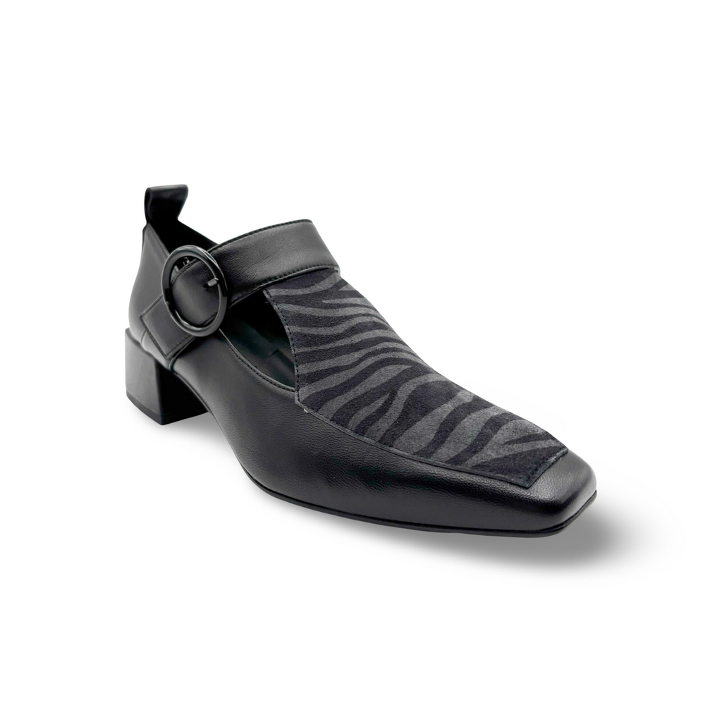 53576M Grey Zebra Print Low Heel