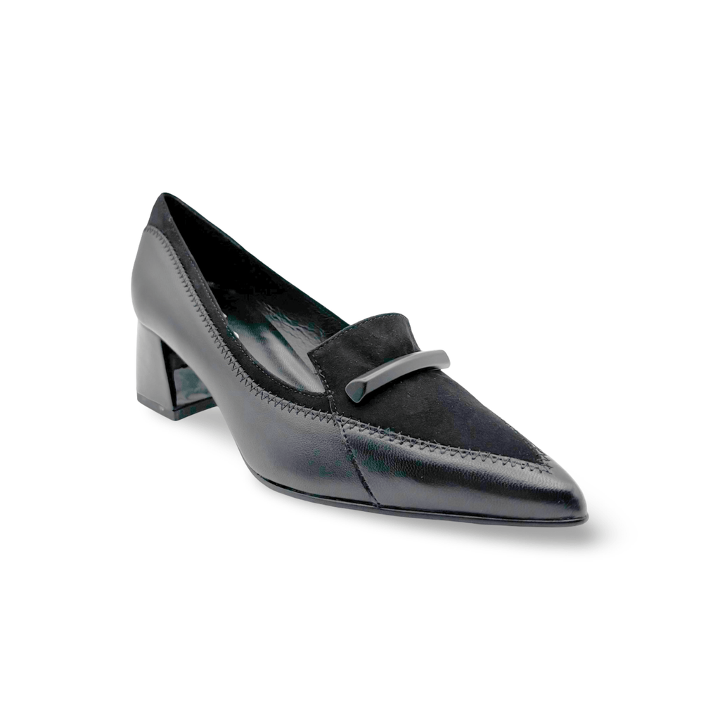 13111M Black Leather Suede Pump