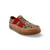 Leopard print suede shoe with a red strap