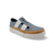 Blue denim, leather shoe with cork and white sole 