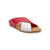 Red and white sandal with tan sole 