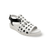 White sandal with black polka dots, adjustable velcro closure 