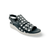 Navy sandal with white polka dots, adjustable velcro closure 