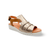 Gold sandal with tan strap and insole, adjustable velcro closure