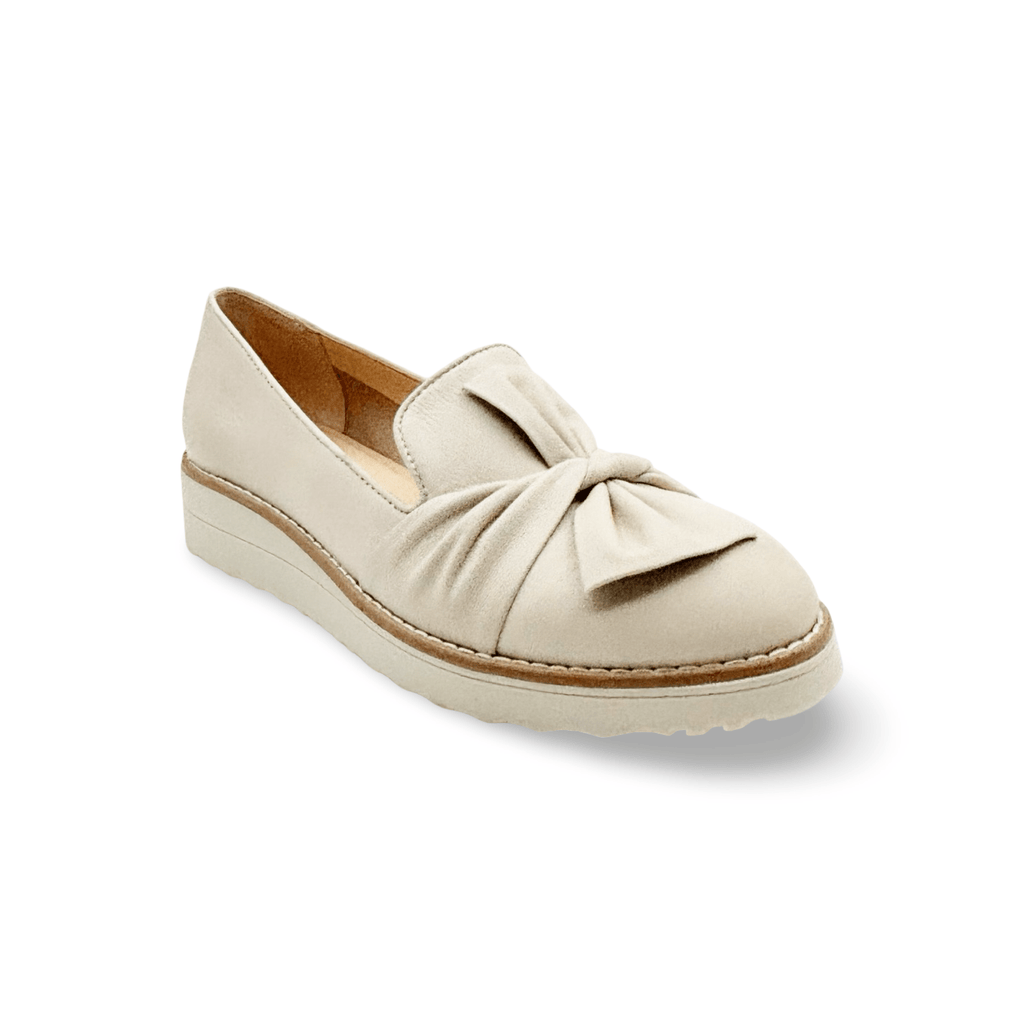 Stone Beige loafer shoe with a bow 