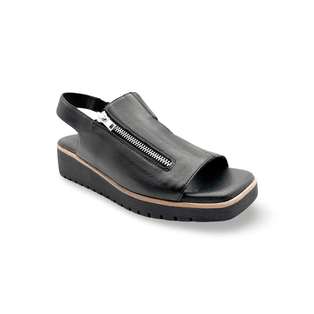 Black sandal with a zipper 